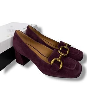 NEW Nine West Wine Red Horsebit Loafers Size 7 Block Heel Suede Career Work 70s